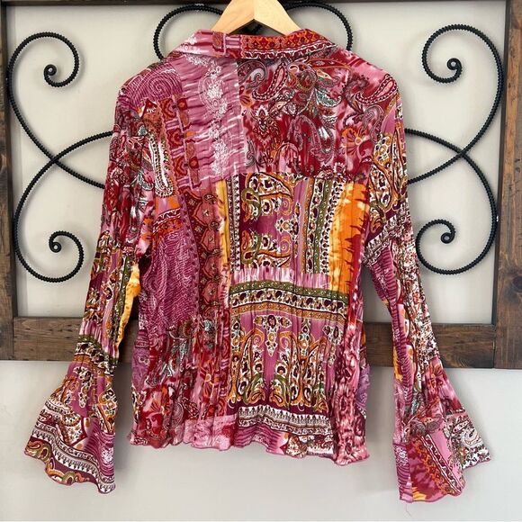 New York City Designs Bell Sleeve Lace Ruffle Colorful Button Y2K Fairy Blouse - Picture 2 of 12